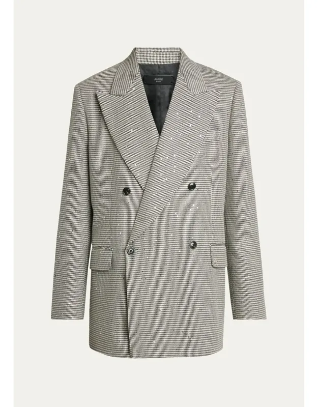 Houndstooth Double-breasted Peak Lapel Blazer