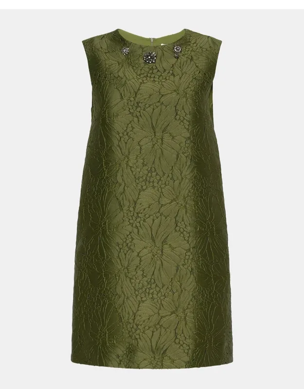 Embellished Floral Jacquard Mini Shift Dress