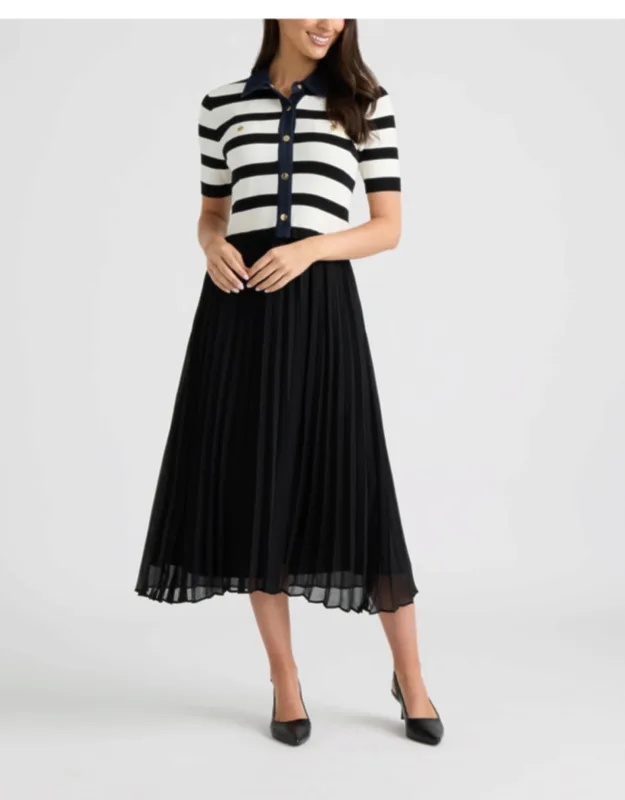 Short Sleeve Twofer Dress With Pleated Skirt