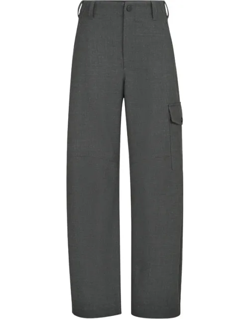 Virgin Wool Twill Cargo Barrel Trousers