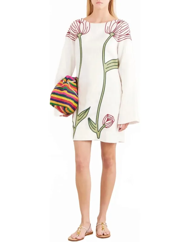 Flower Long Sleeve Mini Dress