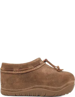 Leather-lace Platform Slippers
