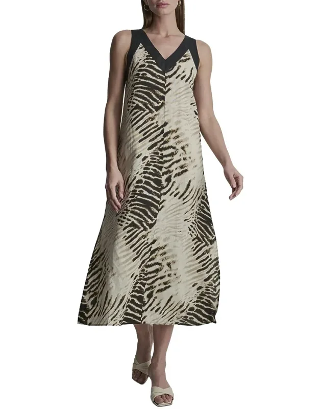 V-neck Printed Linen Dress
