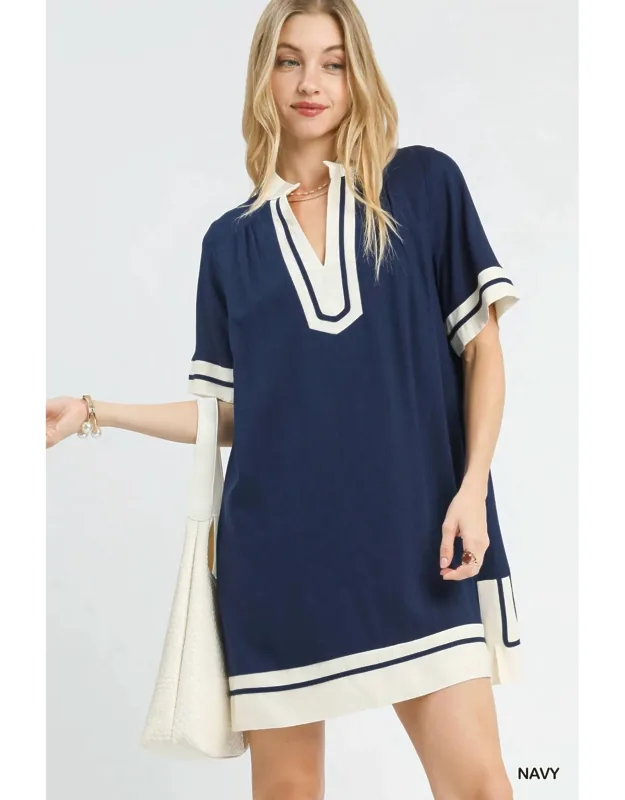 Flutter Sleeve Contrast Trim Dress