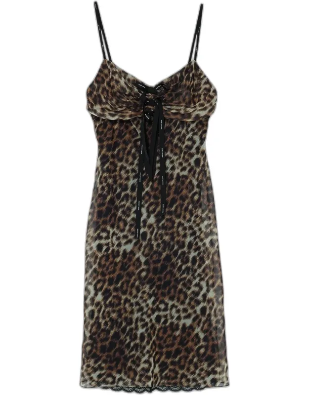 Leopard-print Bow Mini Slip Dress
