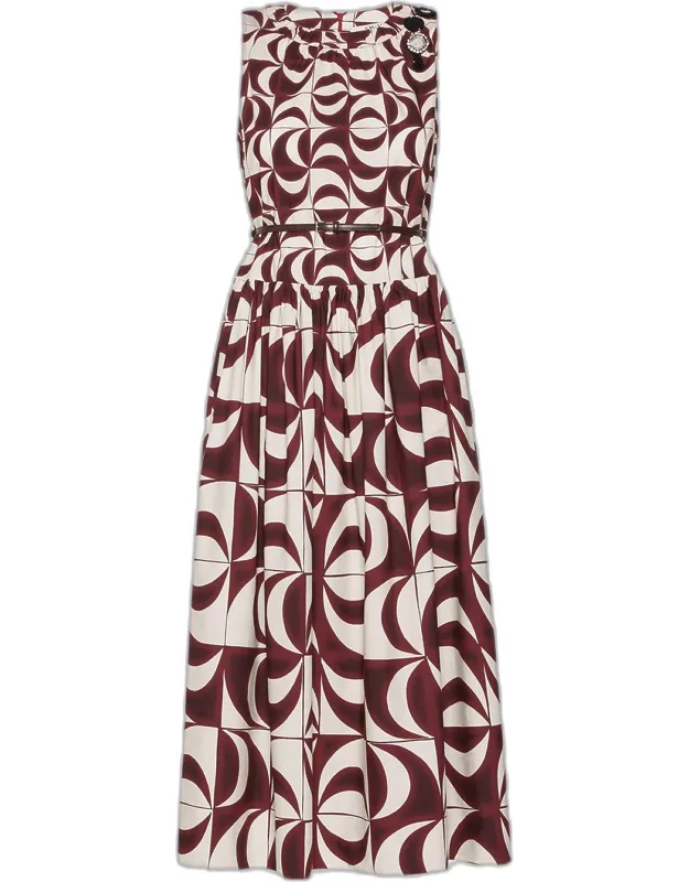 Geometric-print Cotton Poplin Midi Dress