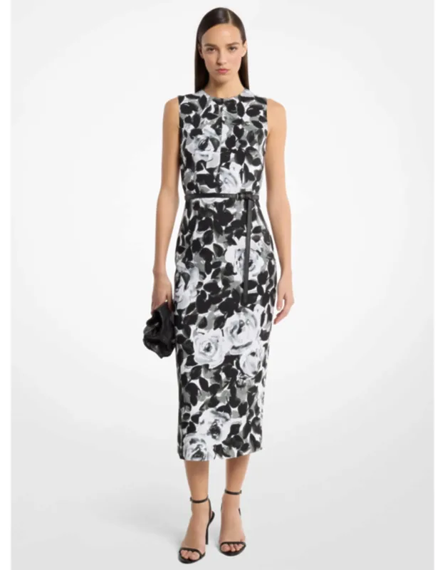 Stretch Cady Belted Sheath Dress