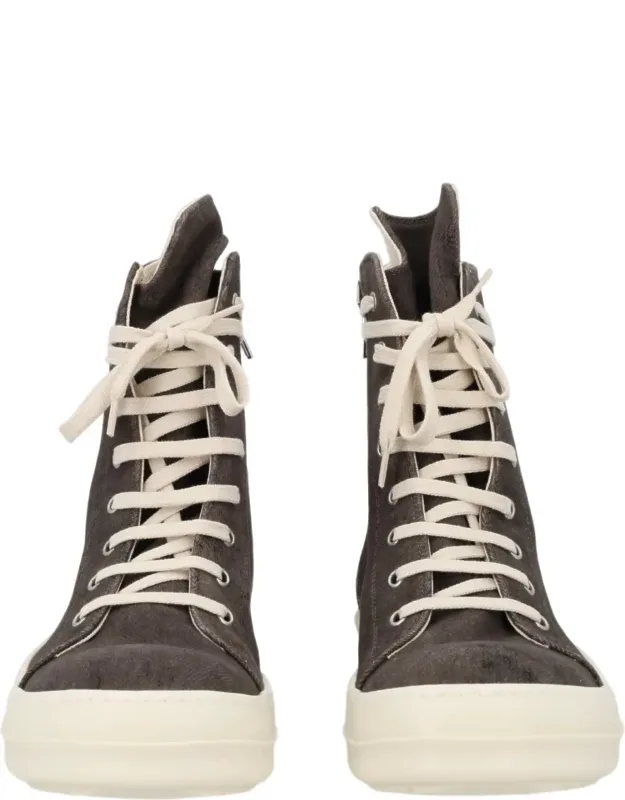 High-top Textured Fabric Zipper Sneakers