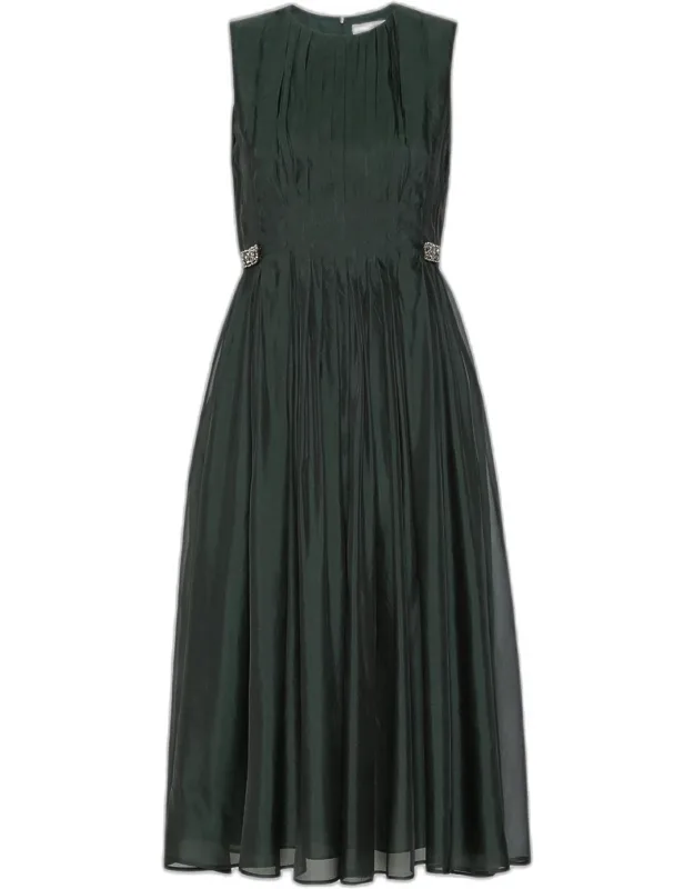 Pleated Organza Midi Dress