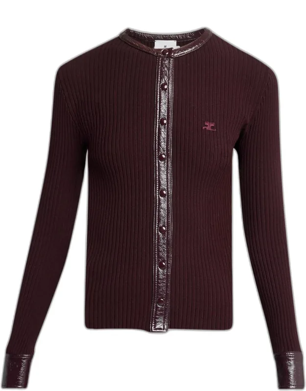 Contrast Vinyl & Knit Crewneck Cardigan