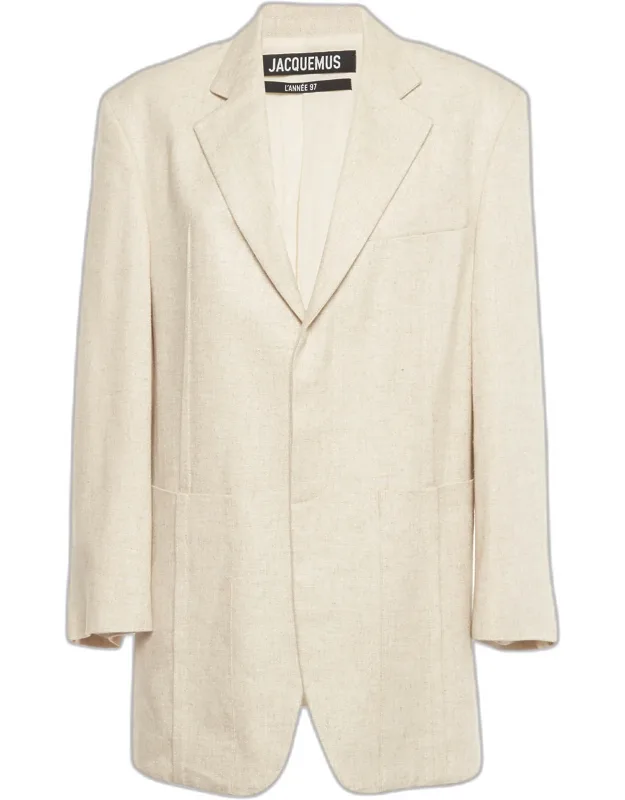 Linen Blend Pleated Detail Tailored Blazer