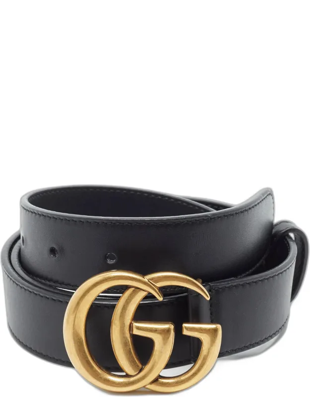Gg Marmont 90cm Buckle Belt Leather With Gold Tone Double G Buckle