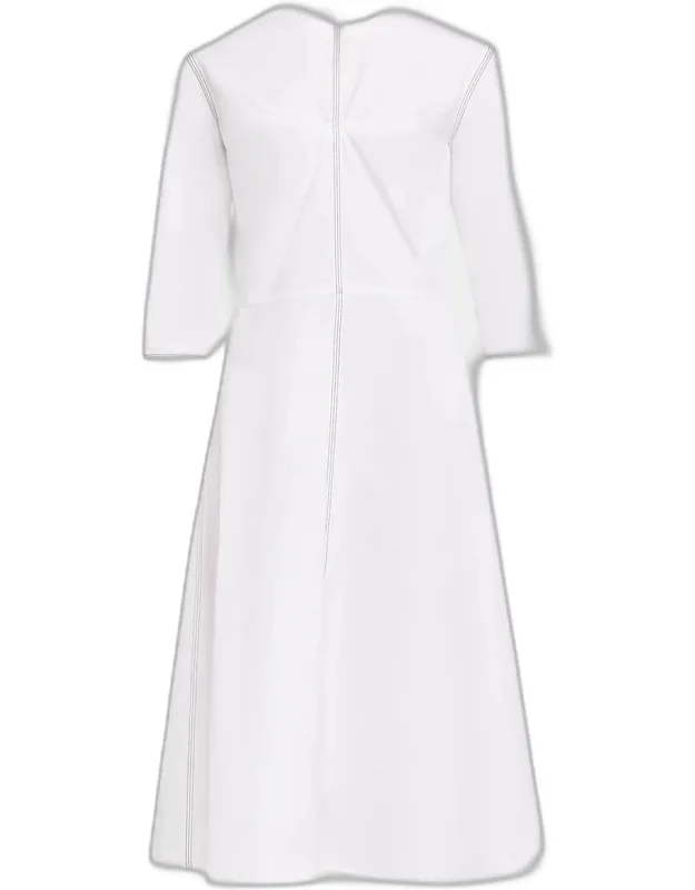 3/4-sleeve Cotton Midi A-line Dress