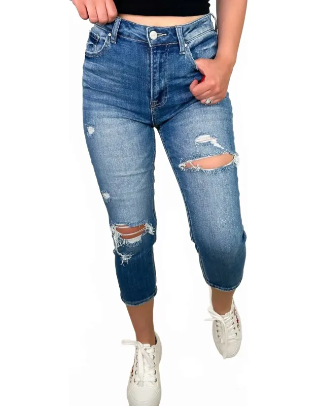 High-rise Capris In Medium Wash Denim