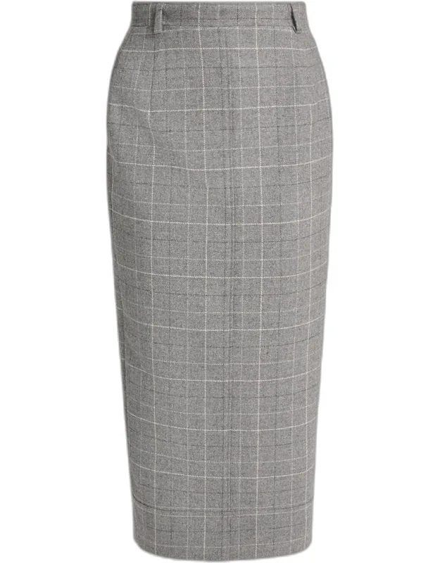 Windowpane Wool Tailored Midi Skirt