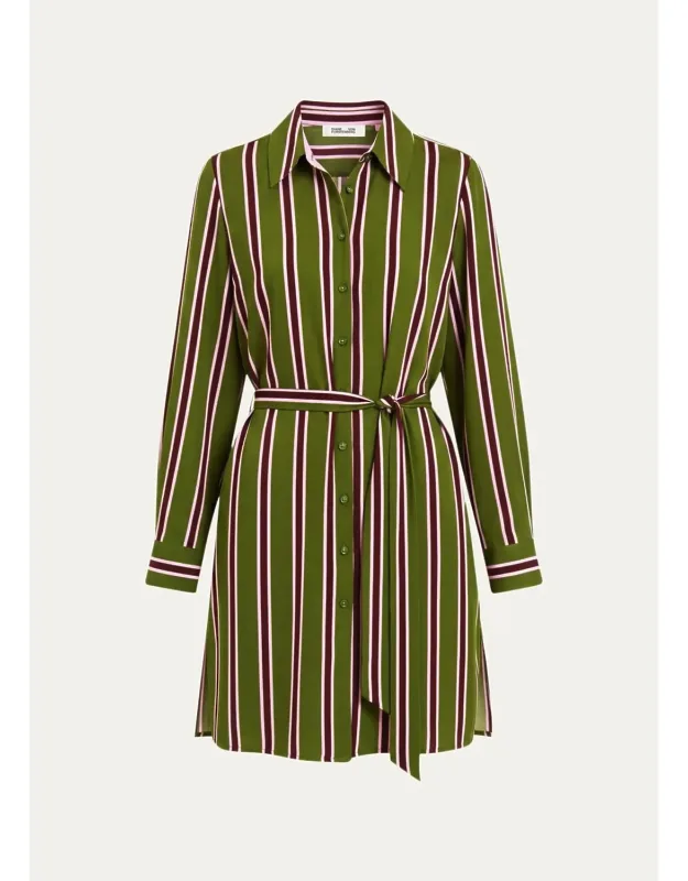 Striped Stretch Georgette Mini Shirtdress