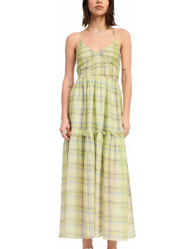 Plaid Smocked Maxi Dress