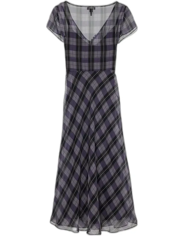 Plaid Chiffon Midi Dress