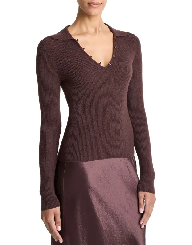 Ribbed Button Loop Cashmere & Silk-blend Polo Shirt
