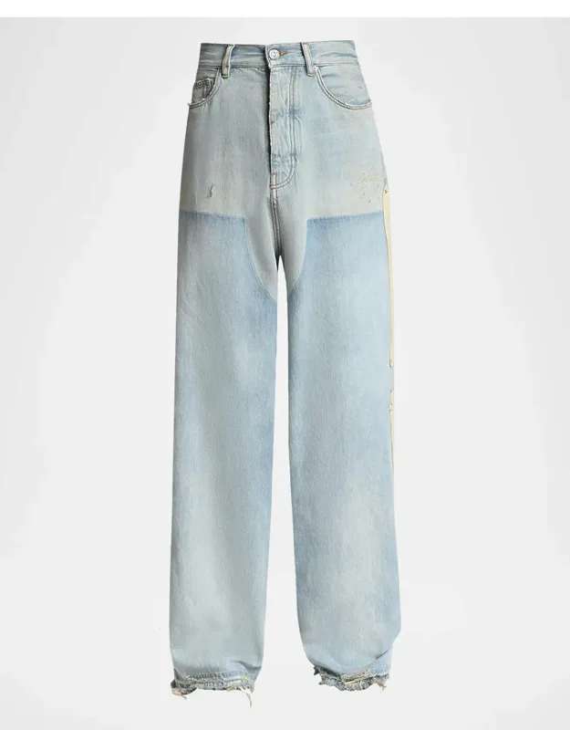 Light-wash Denim Carpenter Jeans With Bone Appliques