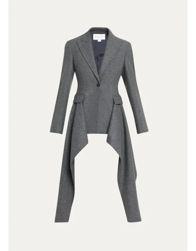 Draped Single-button Wool Blazer