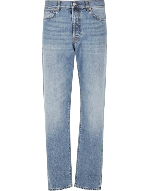 Bowl Denim Jeans With Distressed Hem And Classic Five-pocket Design