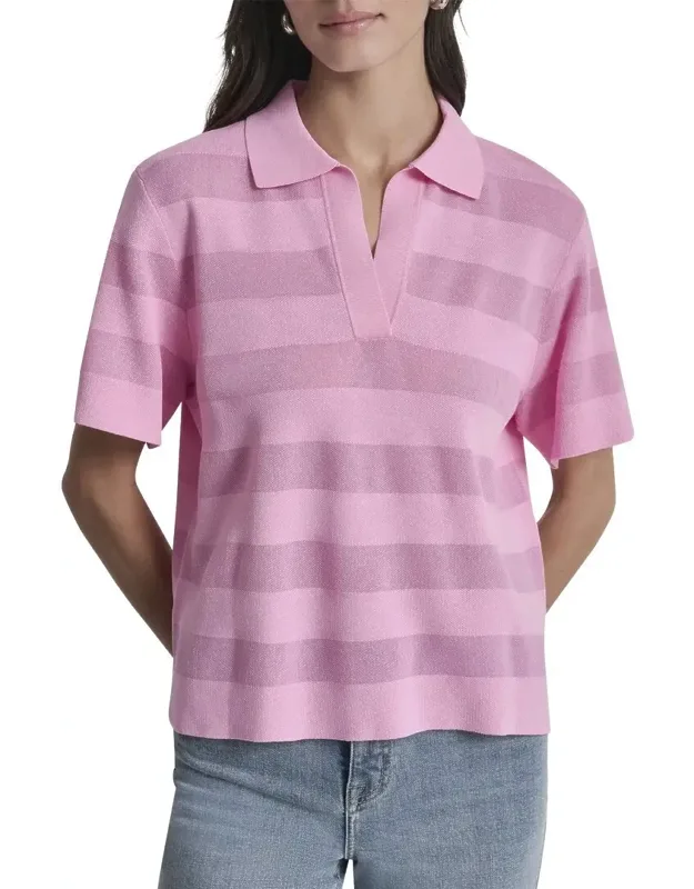 Sheer Striped Polo Sweater