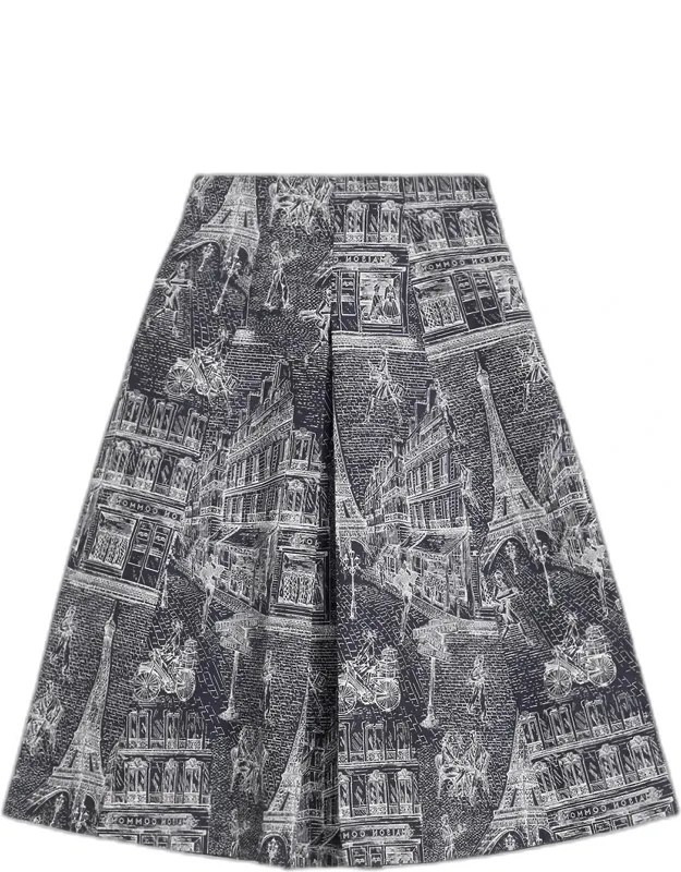 Scribble Cotton Jacquard Pleated Midi Skirt