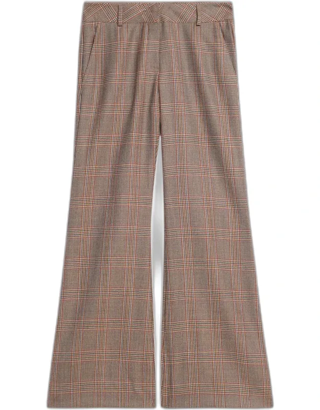 Plaid Wool Flared Trousers