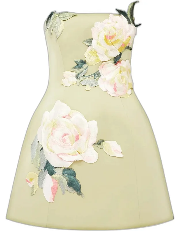 Roselle Strapless Floral Applique Mini Dress