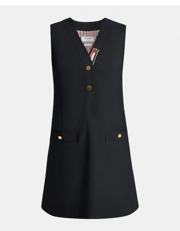 Surplice V-neck Wool Shift Minidress