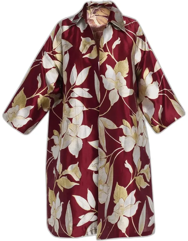 Sloped Shoulder Wide A-line Open Jacket With Collar - 3/4 Length