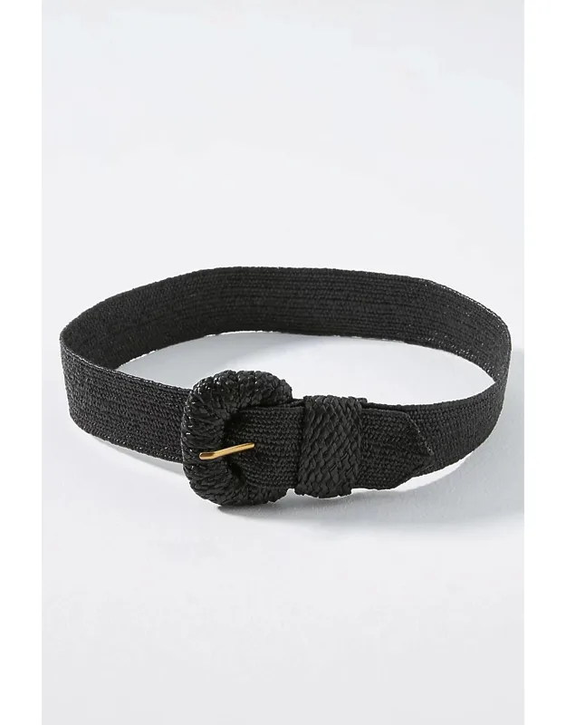 Raffia-wrapped Stretch Waist Belt