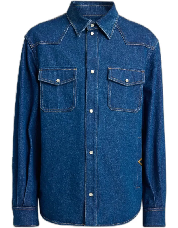 Gold-pocket Denim Western Shirt