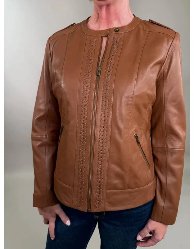Braided Detail Leather Jacket