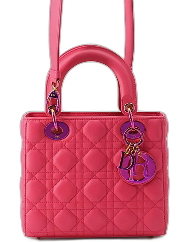 Lady Dior Small Warm Fuchsia Lambskin Leather Top Handle Bag