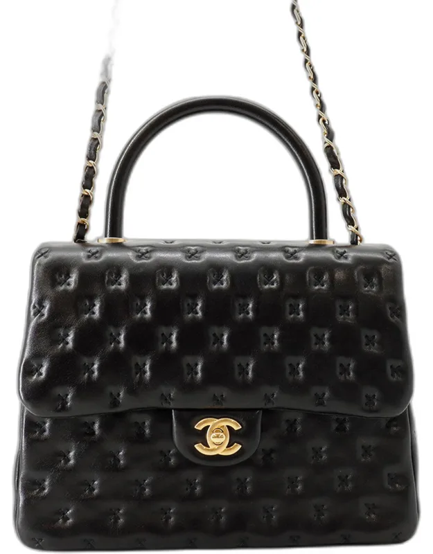 Cross Stitch Lambskin Leather Top Handle Bag