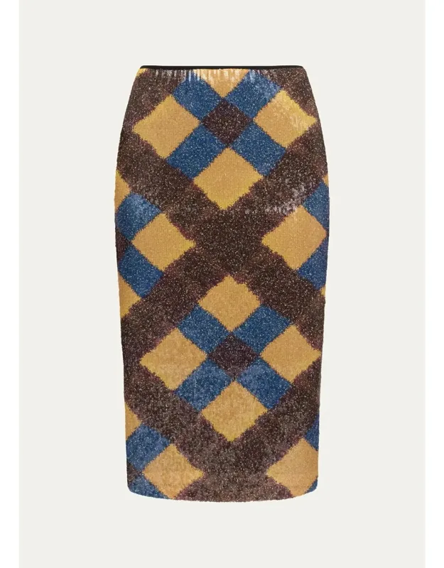 Sequin Mesh Midi Pencil Skirt