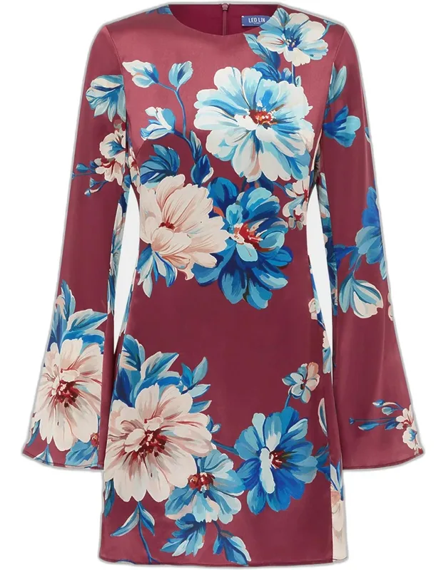 Flare-sleeve Floral Mini Dress