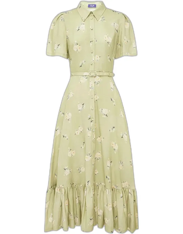 Floral-print Flounce Midi Shirtdress