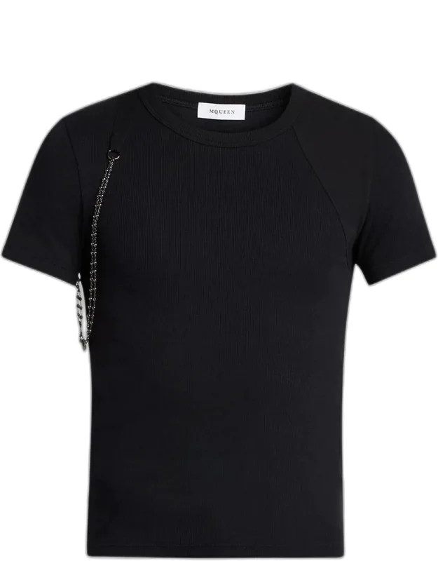 Beaded Harness Micro-rib Cotton Crewneck T-shirt