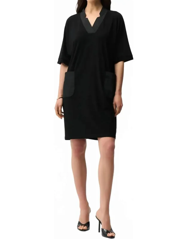 Notched V-neck Half Sleeve Shift Dress