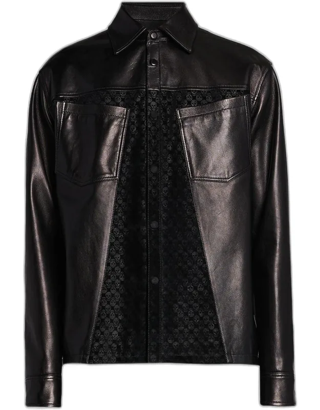 Skull-embossed Leather Jacket