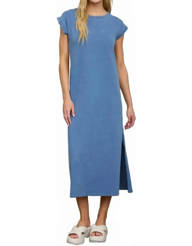 Short Sleeve Side Slit Detail Knit T-shirt Midi Dress