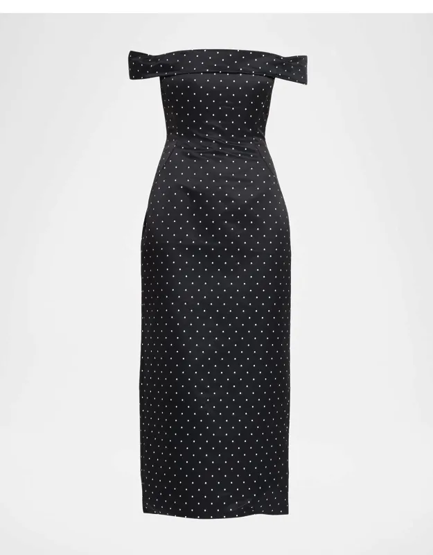 Polka-dot Jacquard Off-the-shoulder Midi Dress