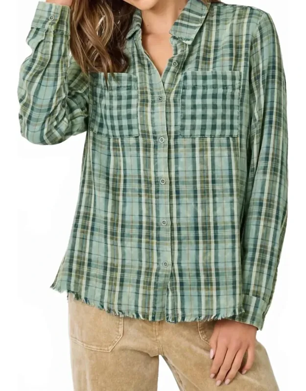 Fringe Bottom Detail Plaid Shirt