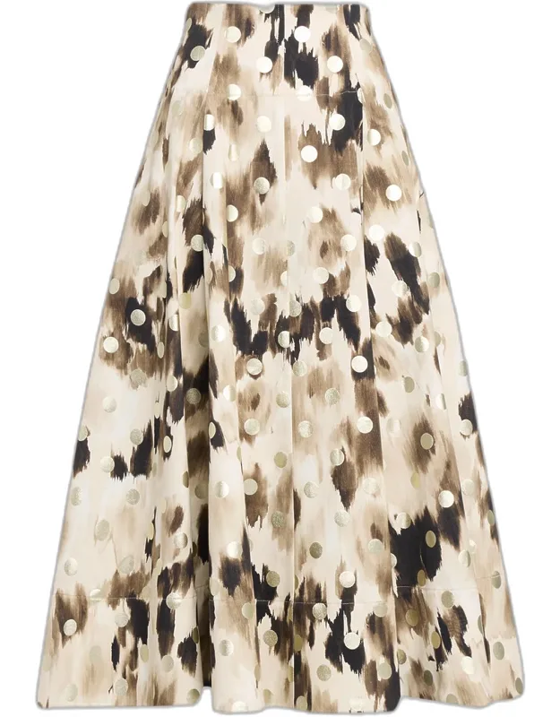 Ikat Metallic Polka-dot Print Midi Skirt
