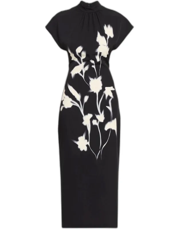 Floral Crepe Stretch Midi Dress