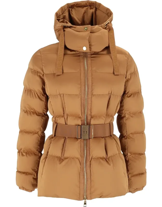Quilted Padded Belted Hooded Coat