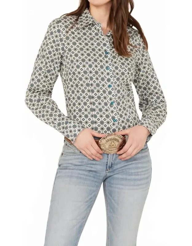 Geo Print Long Sleeve Button Down Shirt